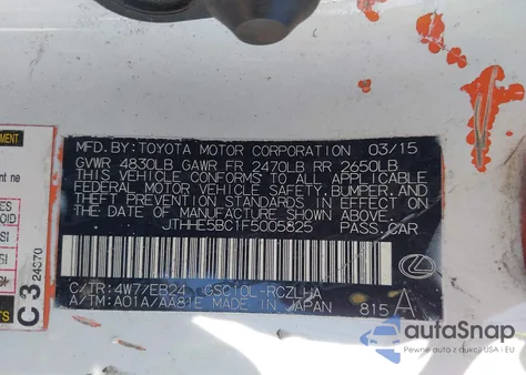 2015 Lexus Rc 350 из США, поврежденный, VIN JTHHE5BC1F5005825